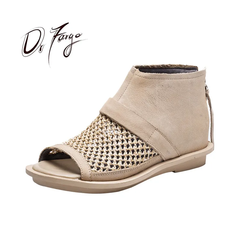 

DRFARGO Summer Women Ankle Boots Mesh up Breathable Low Heel Network Peep Toe Fashion Shoes Back zipper Black Boots T65622-1