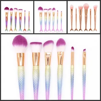 

Newest 6/10pcs/set Mermaid Color Make Up Eyebrow Eyeliner Blush Blending Contour Foundation Cosmetic Women Beauty Makeup Brush T