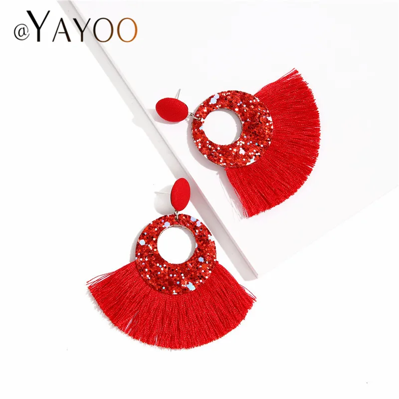 Dangle Earrings Drop Earrings Pendant Earrings Crystal Tassel Earrings AYAYOO Bohemian Green Tassel Women Fashion Earrings For Brial Round Multicolor Dangle Drop Hanging Pendientes Brincos