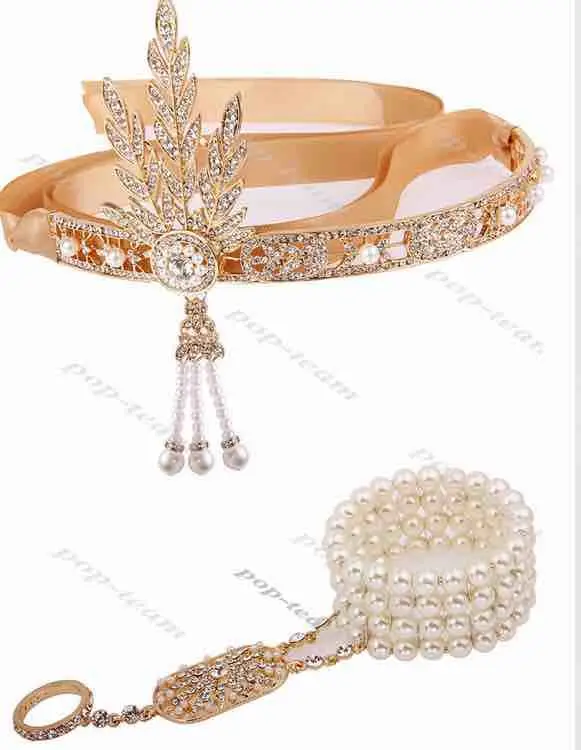 20s Headband Bracelet Ring Set Vintage Bridal Great Gatsby Costume Accessories