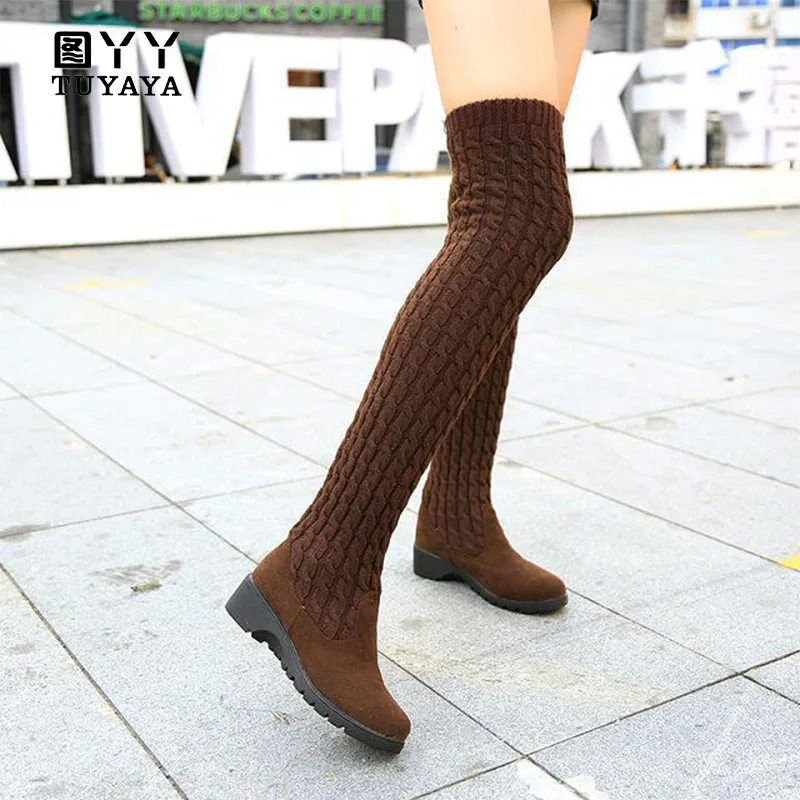 

Winter Shoes Women 2019 New Flock Leather Women Over The Knee Boots Sexy Women Shoes Slip on Winter Boots Warm