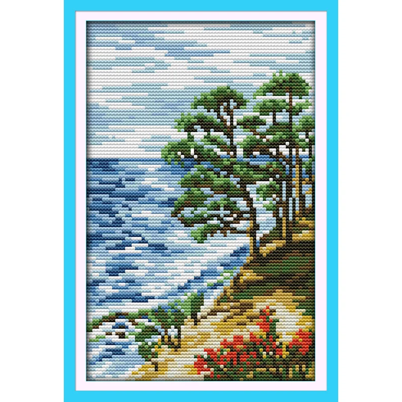 

Neautiful scenery of riverside Chinese cross stitch kits Ecological cotton stamped printed 11 DIY new year decorations for home