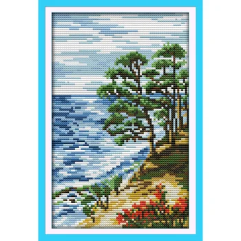 

Neautiful scenery of riverside Chinese cross stitch kits Ecological cotton stamped printed 11 DIY new year decorations for home