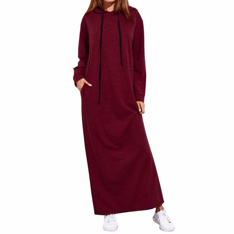 Женское длинное платье с капюшоном повседневное длинным рукавом|vestidos casuales de