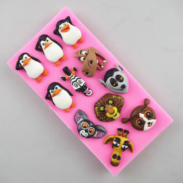 

Wholesale free shipping Madagascar series cartoon charactersfondant silicone mold clay mold 3D soap mold cake decoration mold