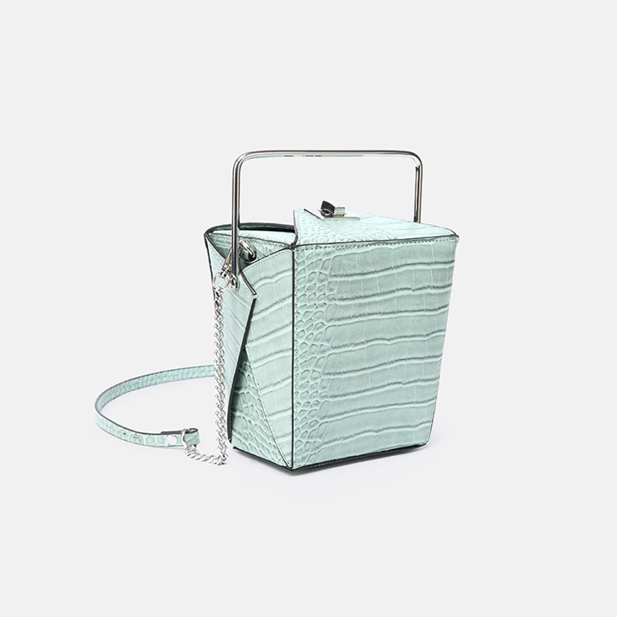 

Retro Alligator Box Design Women Handbags Metal Top-handle Ladies Hand Bags Luxury Pu Leather Women Messenger Chians Bucket Bags