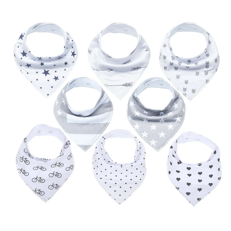 8Pcs/Lot Soft Comfortable Colorful 100% Organic Cotton And Baby Bandana For Boys &Girls Infant Adjustable Snaps Saliva Baby Bibs designer baby accessories