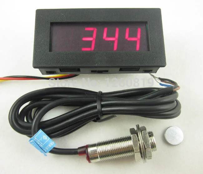 Red 4 Digital LED Display Tachometer RPM Speed Meter Panel Inductive Hall Effect Sensor NPN Proximity Switch Red// Blue