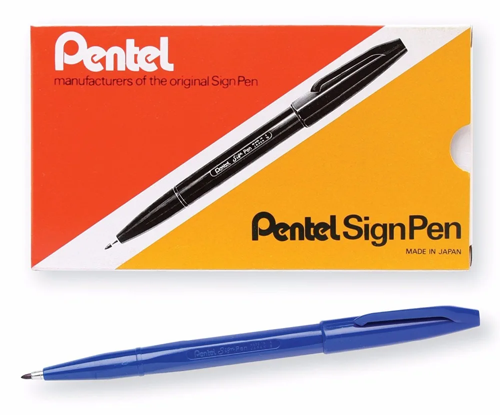 PentelSignPenFiberTippedPenFeltTipMicronMarkerBlueBlackRed