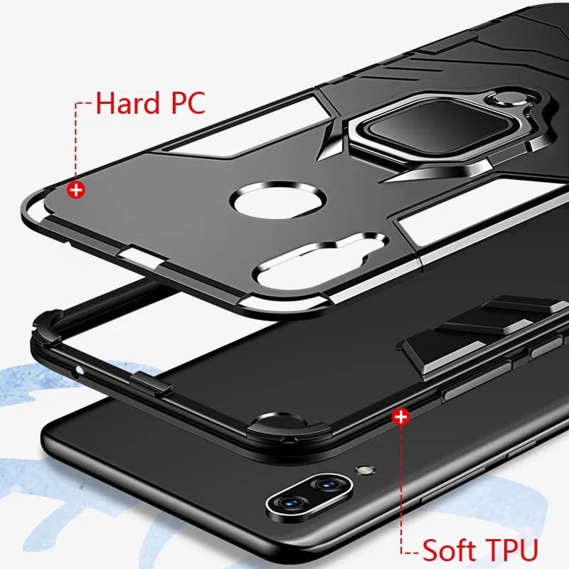 For Xiaomi Redmi Note 7 Plastic Shockproof Back Case Ring Holder Grip Holder Phone Case  Armor Bumper Phone Cover New best phone cases for xiaomi