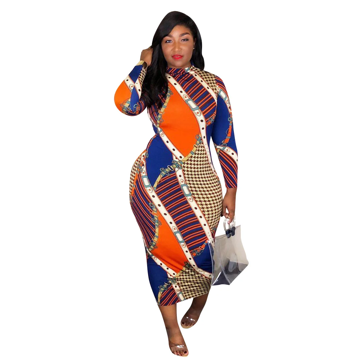 

African dress sexy party new women wear long sleeve tight parquet print oversized club dress m-xxl XXXL