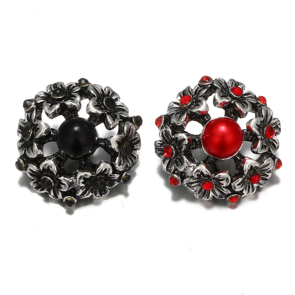 

Fashion beauty hollow Rhinestone fashion pearl flower 18MM metal snap buttons fit DIY 18mm snap Bracelet jewelry wholesale IB25