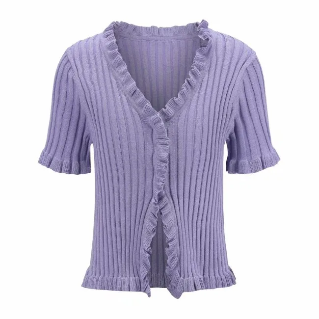 Однотонные летние трикотажные футболки с v-образным вырезом, женские футболки высокого уличного бренда с оборками, укороченные женские топы, уличная футболка, cwt0149-5