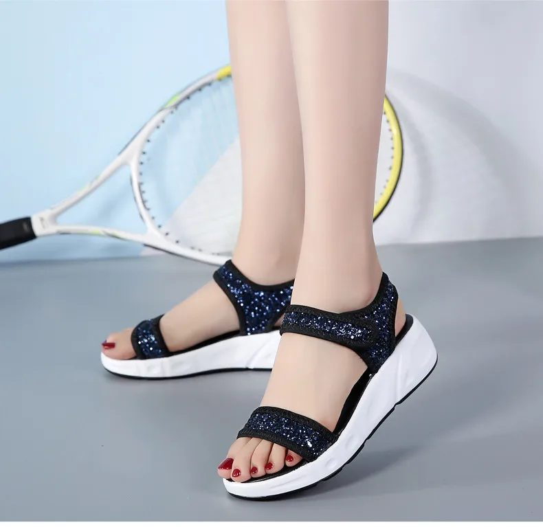 Summer Women Sandals Female Shoes Woman Shining Comfortable Sandals Ladies Sequined Cloth Flat Sandals Women Sandalias (9)
