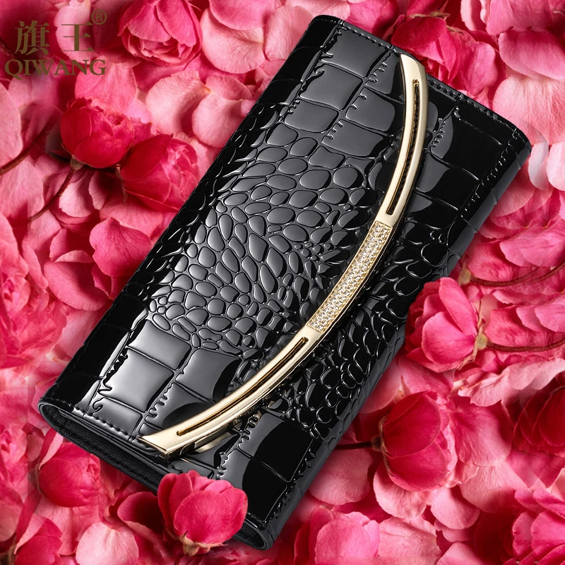 Qiwang Fashion Luxury Purses And Handbags For Women Wallets Cow Split Leather Long Purses Female Wallets Clutch Bag Crocodile