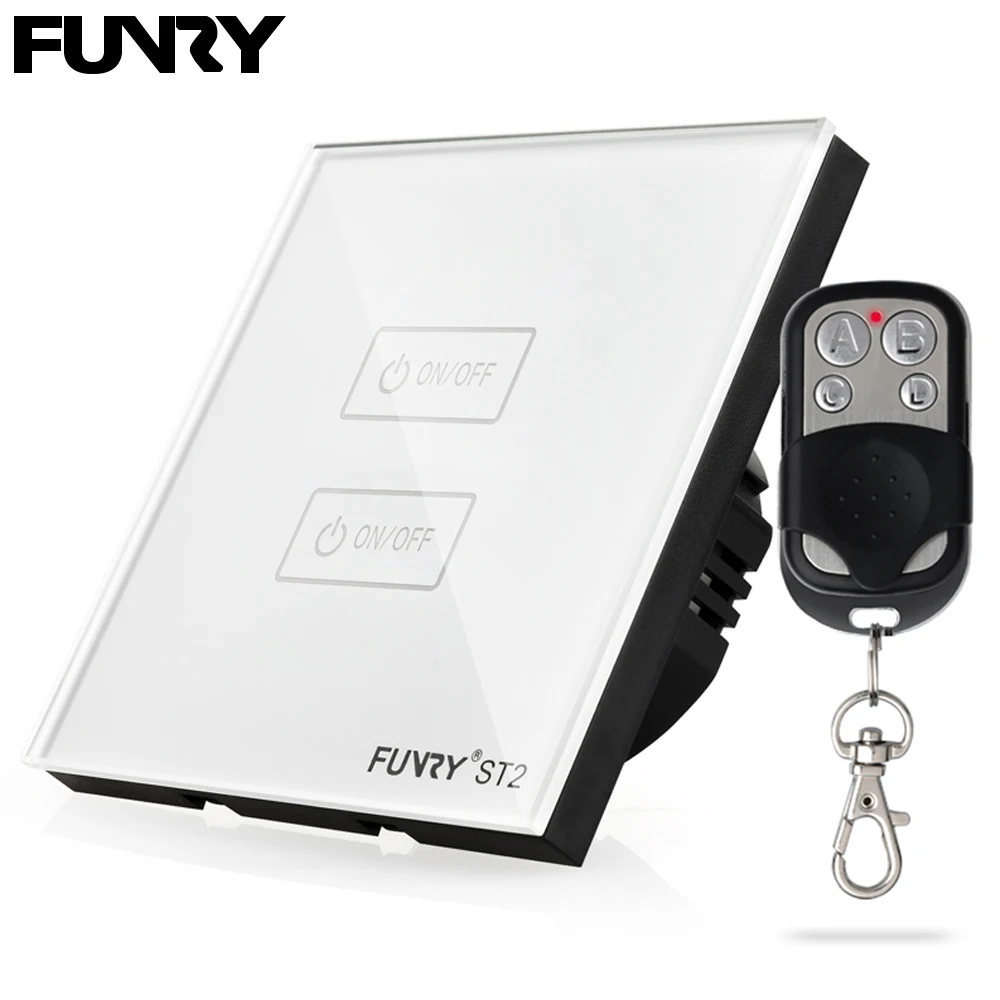 

Funry ST2 2Gang EU Standard Touch Screen Smart Switch Surface Waterproof Tempered Glass 170-240V RF433MHz Lighting Touch Switch