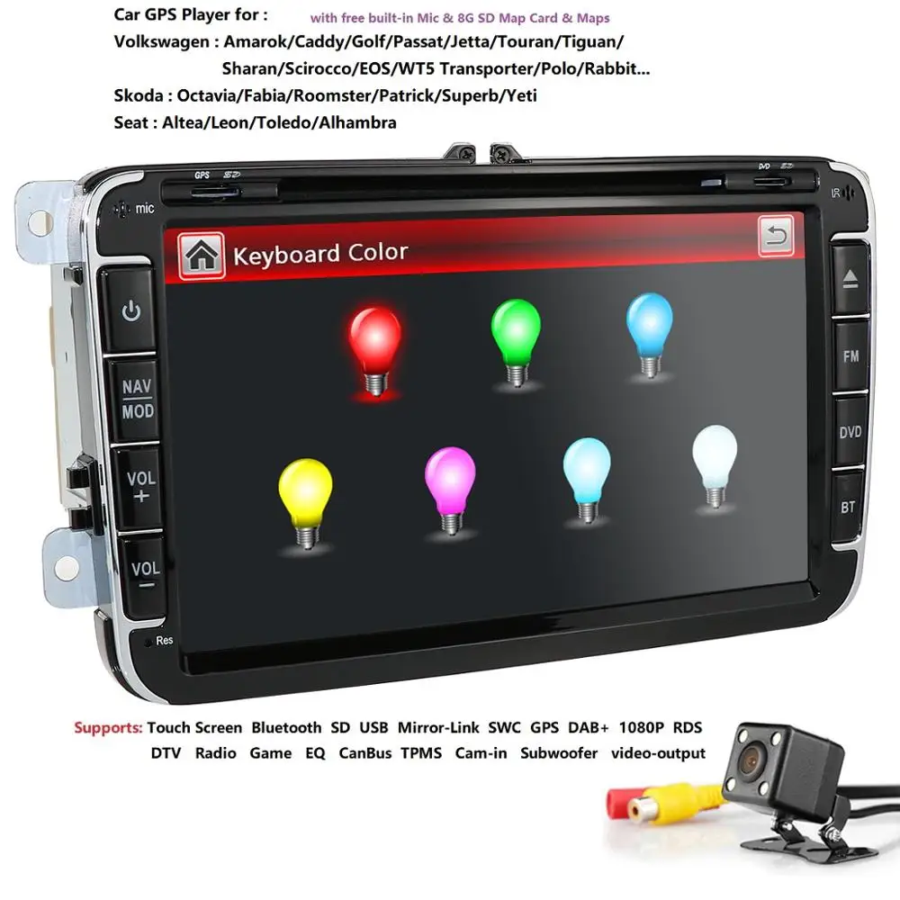 

8 Car Multimedia player 2 Din Car DVD For VW/Volkswagen/Golf/Polo/Tiguan/Passat/b7/b6/SEAT/leon/Skoda/Octavia Radio GPS DAB TPMS