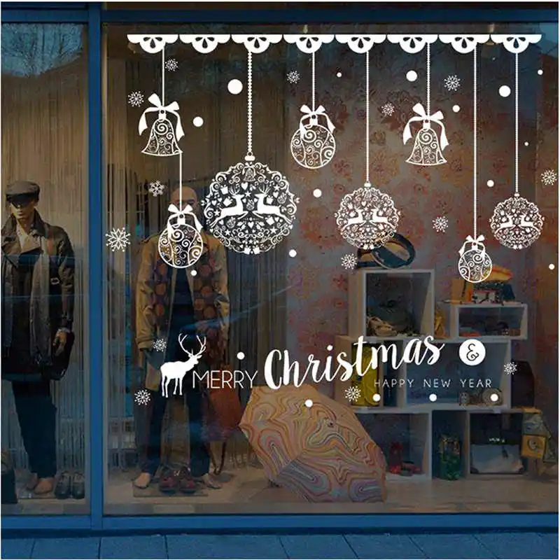  Christmas Shop Window Decoration Wall  Removable Stickers Christmas Bells Deer wall stickers bedroom #2o16 (2)