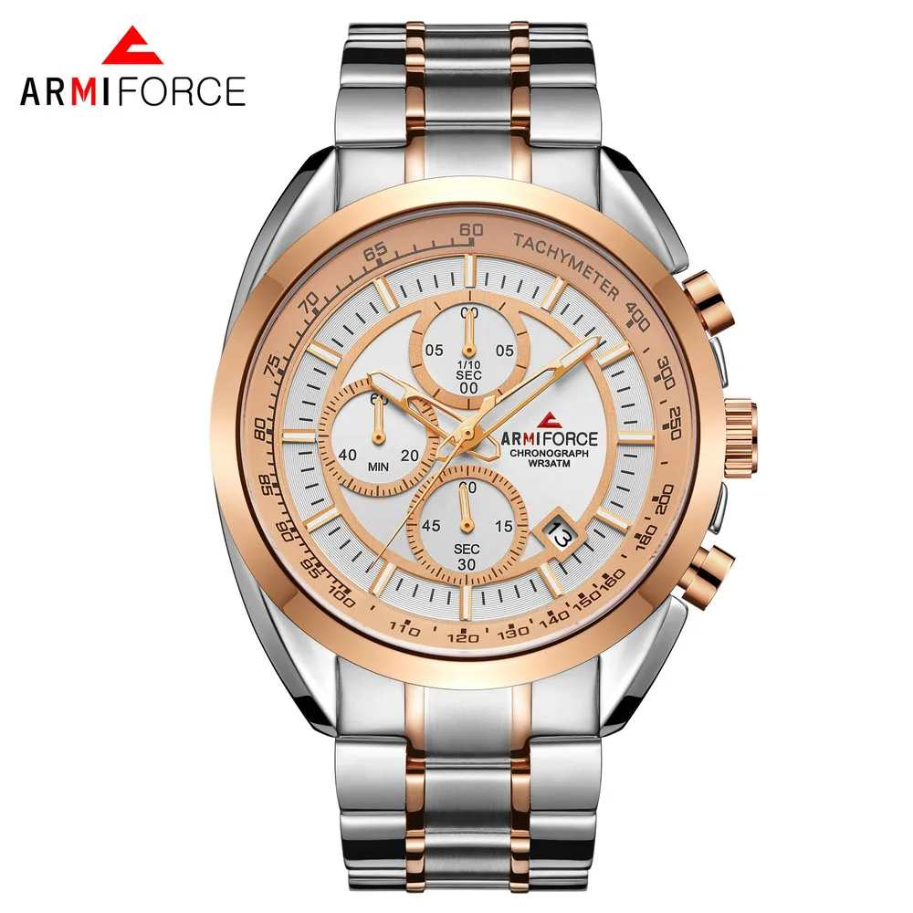 

ARMIFORCE Business Chronograph Men Watches Stainless Steel Quartz Watch Auto Calendar Military Wristwatches Montre Homme AF8009