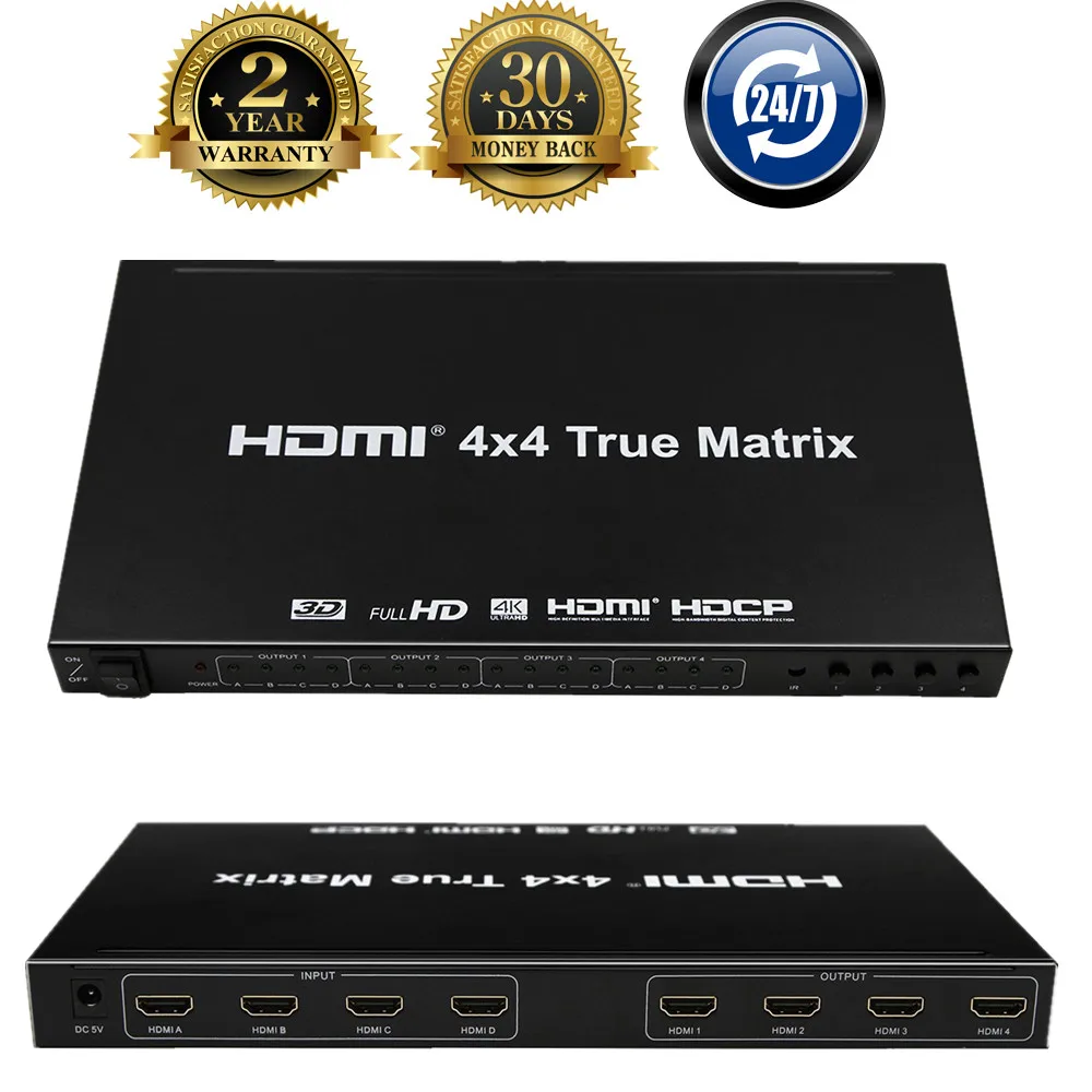 Top Quality 4x4 HDMI True Matrix Switcher 4K HDMI Switch Matrix With IR Remote Control Support