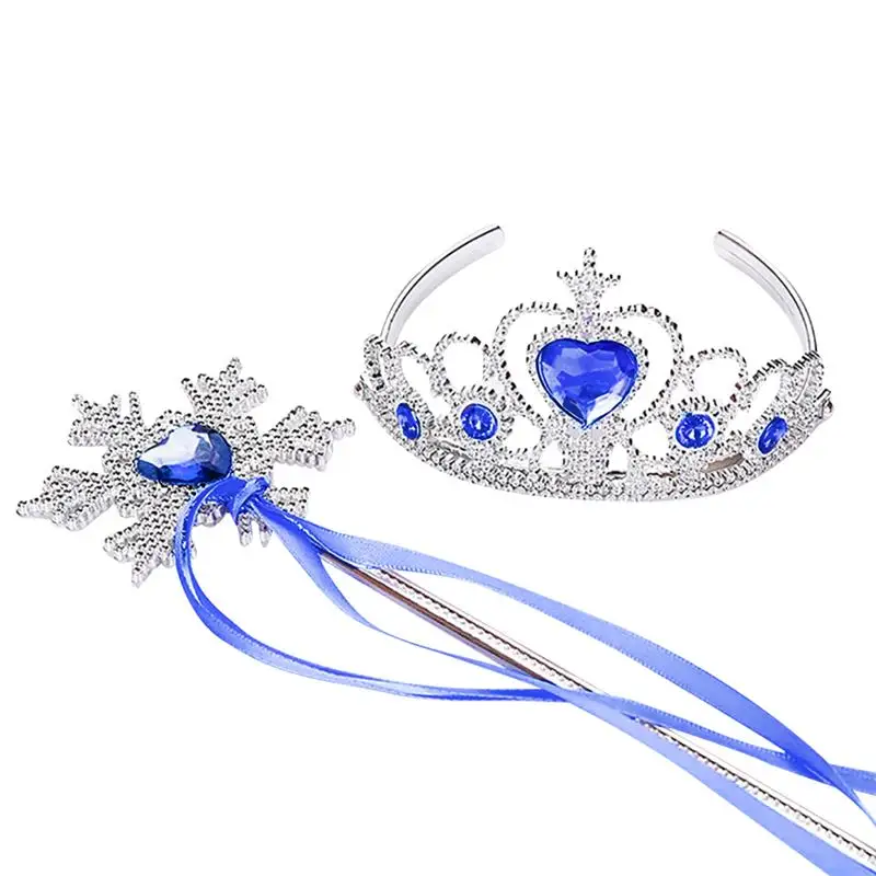 Children Shinning Princess Crown Hairbands For Girls Birthday Gift Jewelry Queen Diadem Children Hair Clip Magic Wand Sets - Цвет: Sapphire Blue