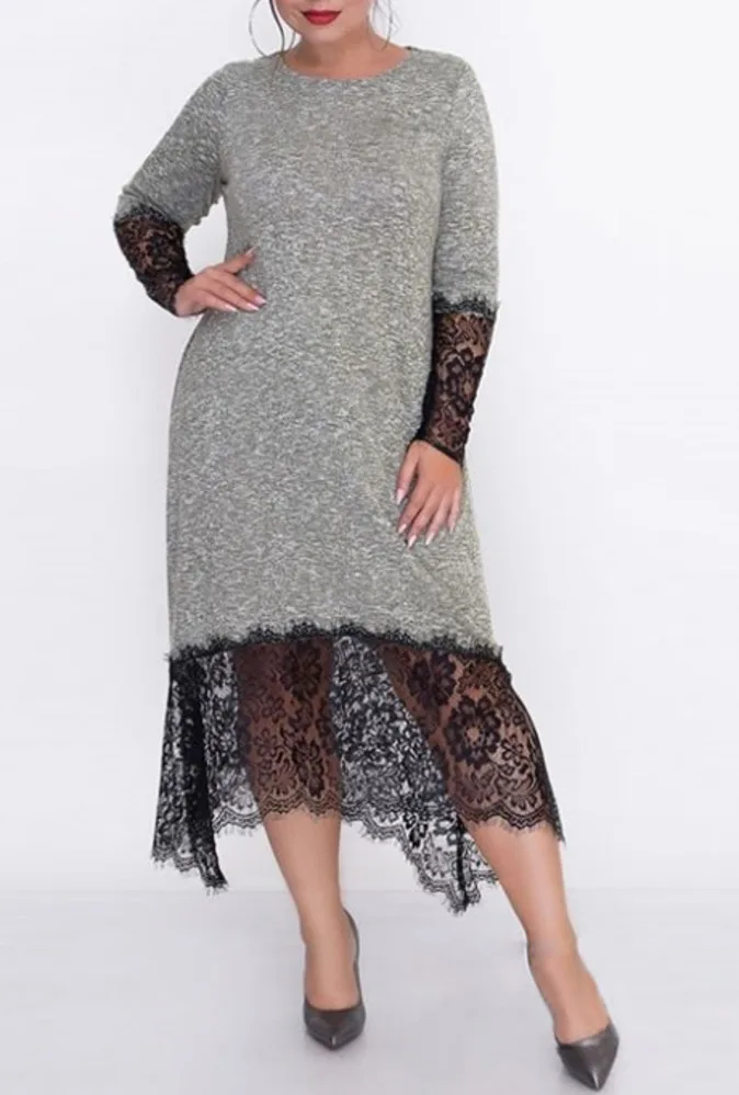Летние вечерние платья макси, кружевное лоскутное элегантное платье миди размера плюс, 5XL 6XL, винтажное женское платье, женская одежда - Цвет: Gray