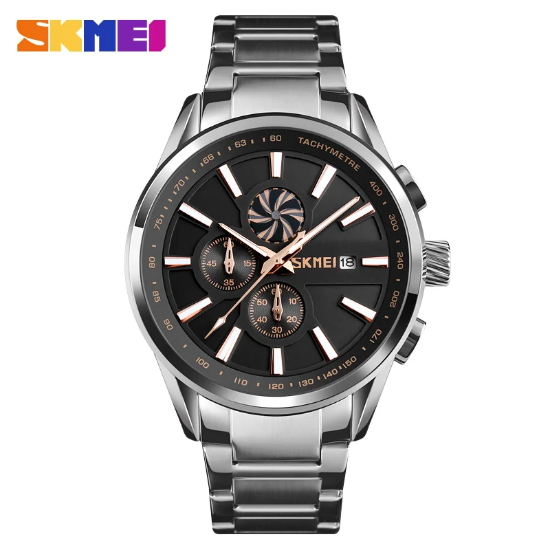 SKMEI новые мужские люксовый бренд код стол мужские спортивные часы водостойкие нержавеющая сталь браслет стекло зеркало кварцевые часы 9175 - Цвет: Rose gold watch