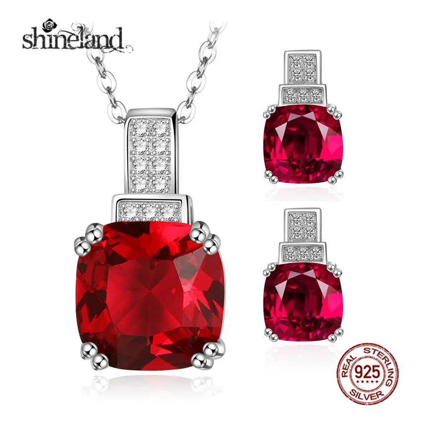Shineland Trendy Luxury Square Geometry Pendants Jewelry Sets 925