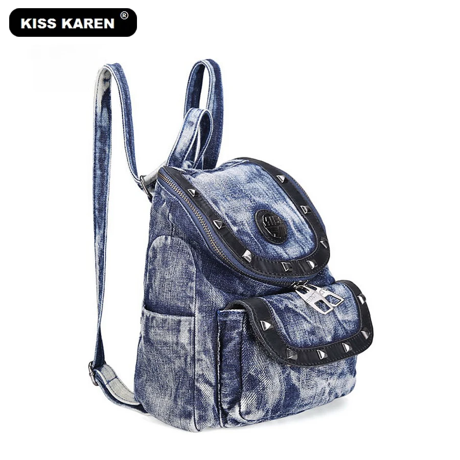 KISS KAREN Classic Denim Backpack Fashion Casual Daypacks Women Backpacks Teenager Preppy Style Bag Jeans Backpack KISS KAREN Classic Denim Backpack Fashion Casual Daypacks Women Backpacks Teenager Preppy Style Bag Jeans Backpack