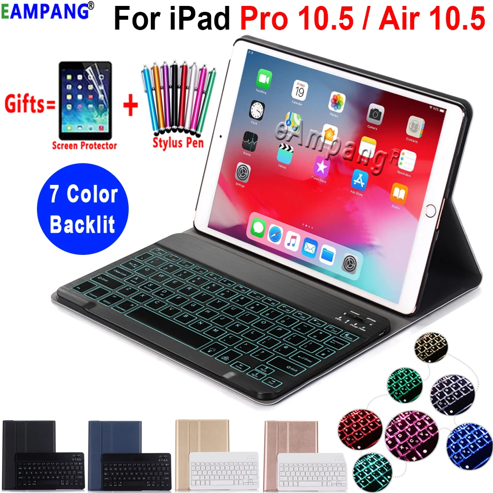 

7 Color Backlit Keyboard Case for iPad Pro 10.5 Air 10.5 2019 Case A1701 A2123 Slim Leather Cover Funda with Bluetooth Keyboard