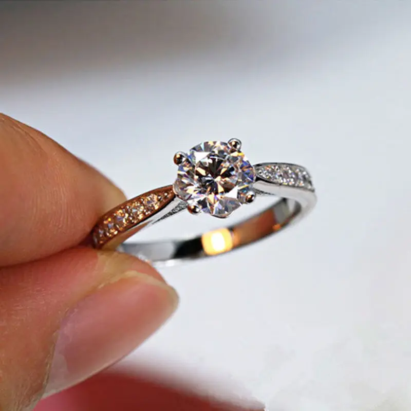 

0.8 Ct Fire Synthetic Diamond Ring Women Solid Silver 925 Thin Band Real 925 Sterling Silver Wedding Jewelry Women Free Box Gift