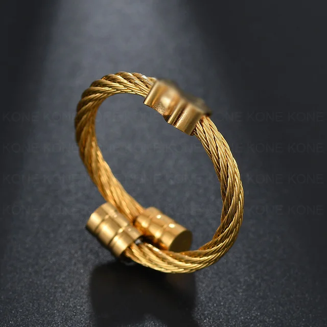 UZone Cute Gold Color Bear Adjustable Ring Stainless Steel Classical Wedding Engagement Ring for Woman Girls Jewelry