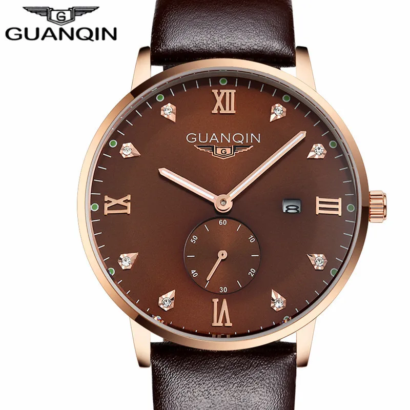 

relogio masculino 2016 GUANQIN Men Fashion Casual Luminous Clock Mens Watches Top Brand Luxury Leather Quartz Watch montre homme