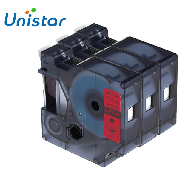 Best Offers UNISTAR 3 PCS 12mm Dymo 45017 Label Maker Black On Red Compatible For Dymo D1 Label Manager Printer Label Ribbons Best Offers UNISTAR 3 PCS 12mm Dymo 45017 Label Maker Black On Red Compatible For Dymo D1 Label Manager Printer Label Ribbons