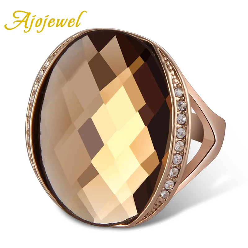 

Ajojewel Brand Large Crystal Luxurious Ring For Women Men Simple Golden Jewelry Green/Champagne Colors