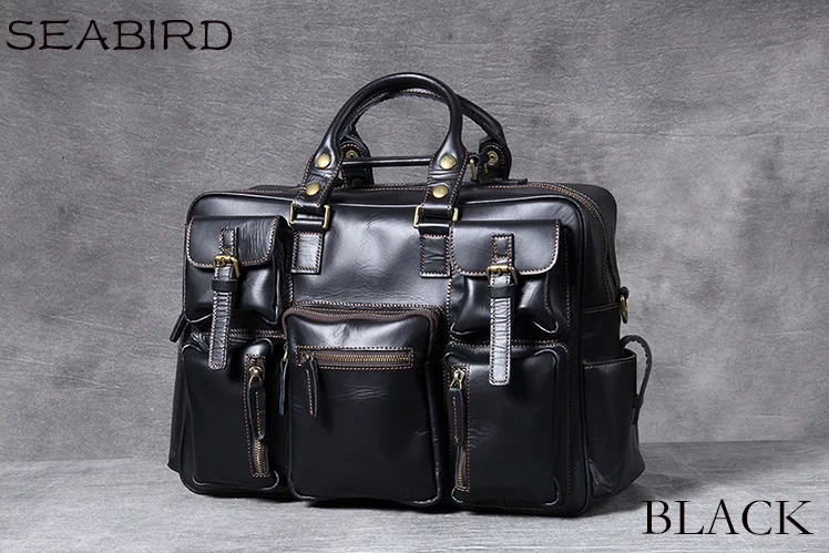SEABIRD мужские сумки из натуральной кожи, модные мужские сумки через плечо, мужские сумки-мессенджеры, мужской портфель, мужская дорожная сумка - Цвет: BLACK