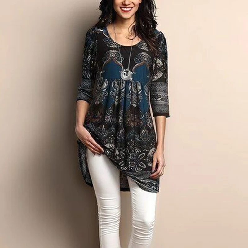 5XL-Large-Size-2019-Long-T-Shirt-Dress-Women-Boho-Dress-Casual-O-Neck-Three-Quarter (1)