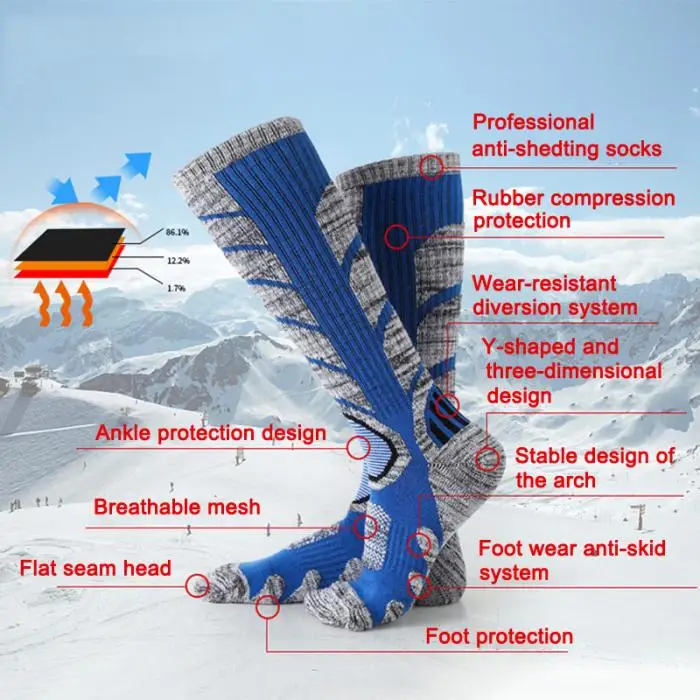 1 пара зимних видов спорта на открытом воздухе высота колена для езды на велосипеде плотный длинный теплый лыжный носок B2Cshop