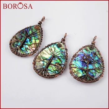 

BOROSA High Quality Waterdrop Abalone Shell Wire Wrap Pendant Bead, Fashion Drusy Pendant for Women Necklace Jewelry WX574