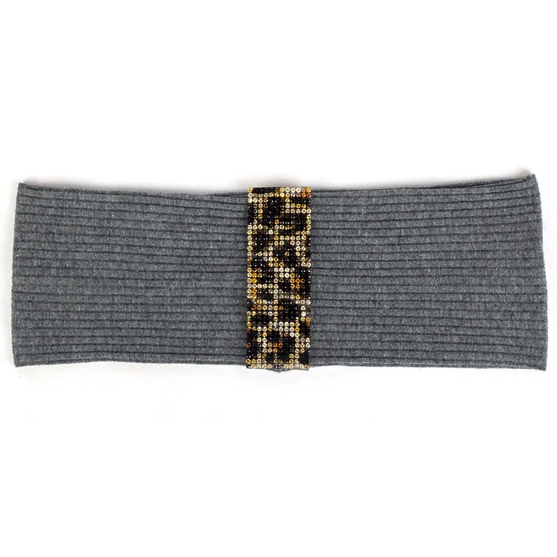 brown Dark gray Женский хлопковый Леопардовый обруч со стразами головной убор Мода Boho мягкие ребристые Эластичные аксессуары для волос вечерние тюрбан - Цвет: brown Dark gray
