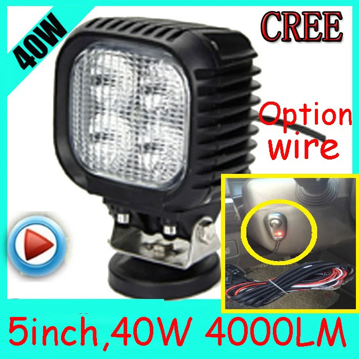 

Free DHL/UPS Ship,5" 40W 4000LM 10~30V,6500K,LED working light;Free ship!Optional wire;motorcycle light,forklift,tractor light