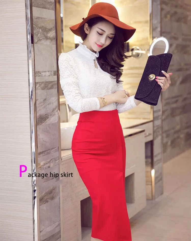 Женская юбка-карандаш с высокой талией, большие размеры, облегающая, облегающая, модная, Женская юбка миди, красная, черная, с разрезом, Женская офисная юбка, 3XL, 4XL, 5XL