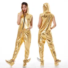 Spring Summer Hip Hop Dance Costume Stage Performance Wear European Loose Harem Jazz Kids Adult Gold Jumpsuit One Piece Pants