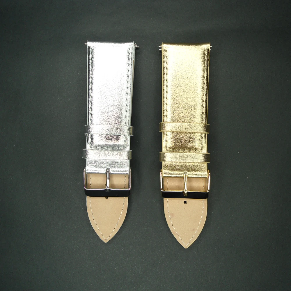 Buy Genuine Leather Watch Band 26mm Watch Strap Gold with Gold Buckle Silver