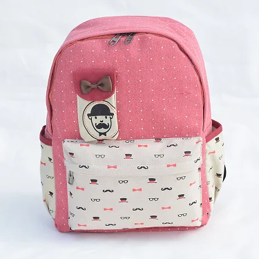 

FAIRY SERAPHIM French mustache women preppy style vintage canvas bag teenagers schoolbags mochila school backpack