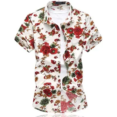 LONMMY Большие размеры 6XL Повседневное мужские рубашки цветок моды цветочный мужчин платье-футболка camisa masculina Короткие рукава рубашки лето - Цвет: 205