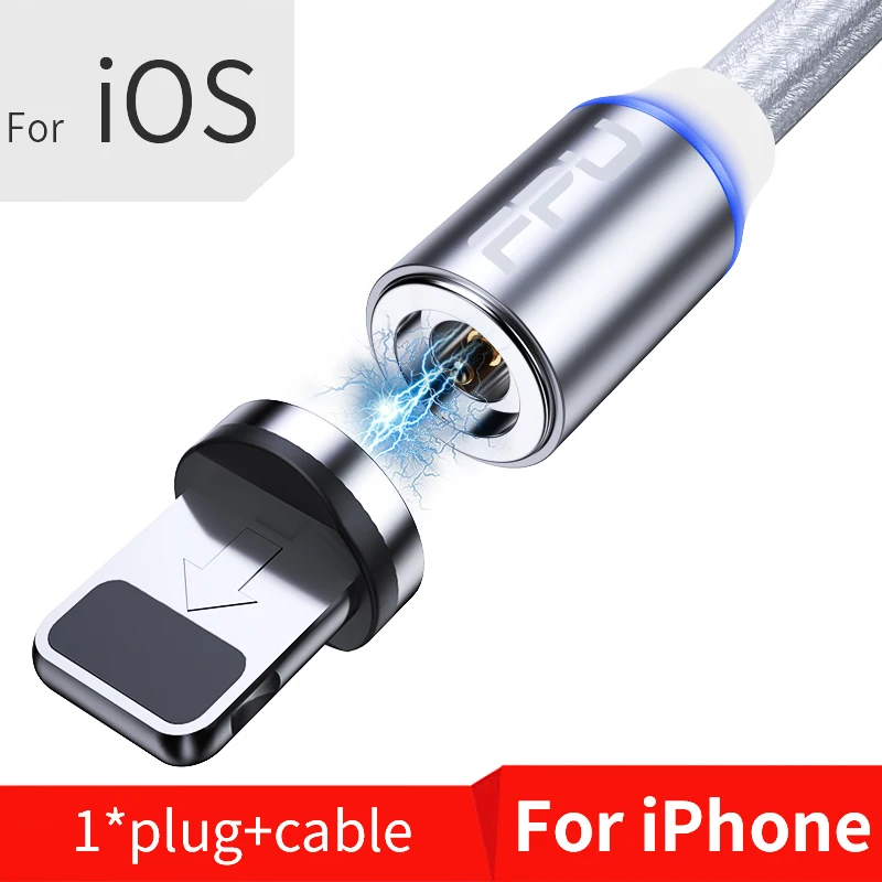 FPU Магнитный Micro usb type-C кабель для быстрой зарядки iPhone, samsung, Xiaomi, Магнитный зарядный шнур для мобильного телефона Android 3 м - Цвет: Silver iOS Cable