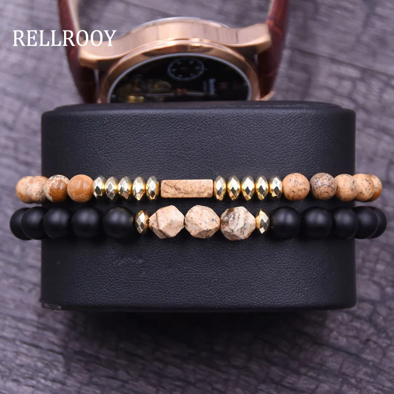 

2019 New Fashion Geometric Beaded Men Bracelets Simple Classic Stone Bead Charm Bracelets & Bangles For Men Jewelry Gift