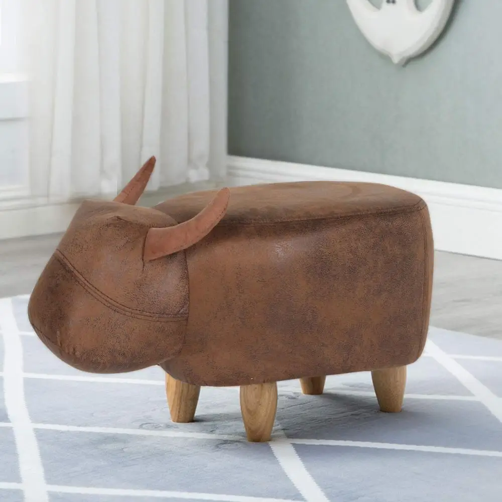 

Children Animals Footstool,Ottoman Kids Creative Cartoon Buffalo Stool,Wooden Flannel Changing Shoes Footstool Hippo