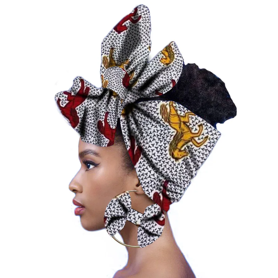 Африканские тюрбаны африканские головные уборы для женщин Африканский головной платок нигерийский головной убор с подходящими серьгами - Цвет: 3